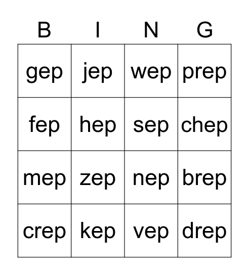 ep family bingo Card