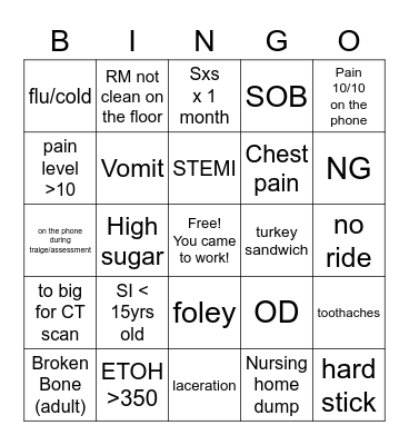 BCH ER BINGO Card