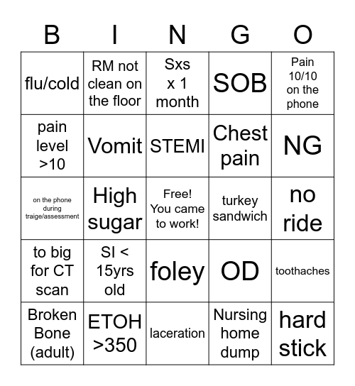 BCH ER BINGO Card