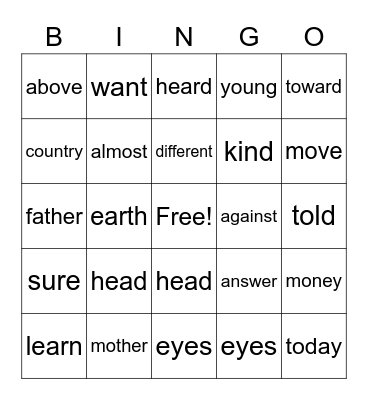 ISW G and H Bingo Card