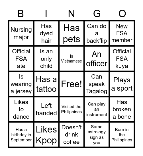 Untitled Bingo Card
