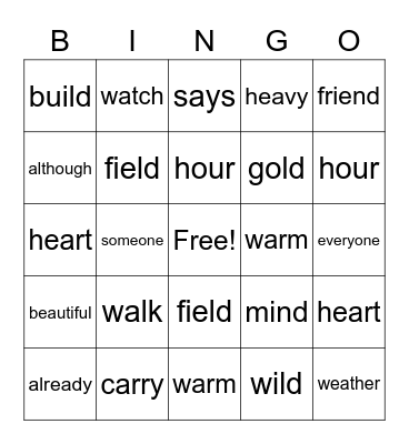 ISW K and L Bingo Card