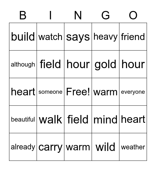 ISW K and L Bingo Card