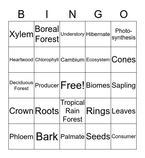 Forest Bingo Card