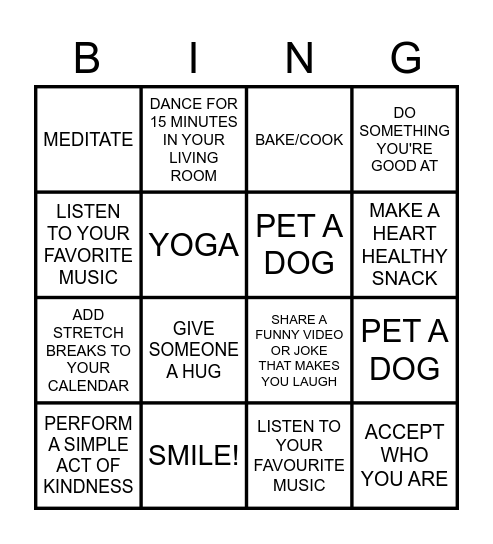 MENTAL HEALTH Bingo Card