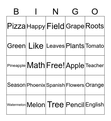 Plants & School Bingo Card