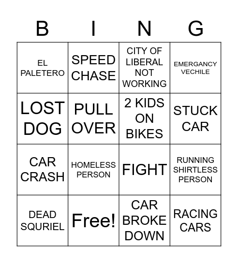 MAIN STREET Bingo Card