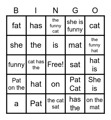Pat The Cat Bingo Card