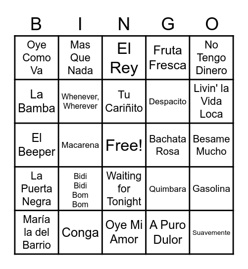 ¡MÚSICA LATINA! Pt. 1 Bingo Card