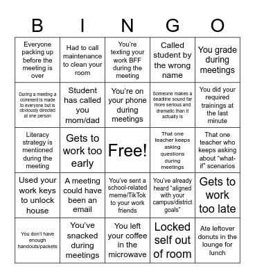 Teacher Bingo Card