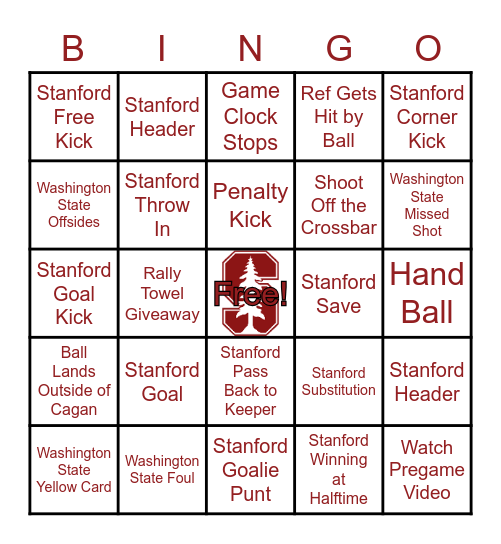 Stanford Women's Soccer Bingo Card