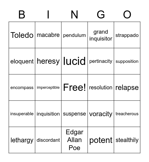 "The Pit and the Pendulum" Bingo Card