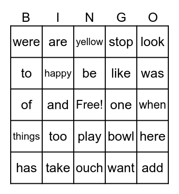 Red Word Bingo Card