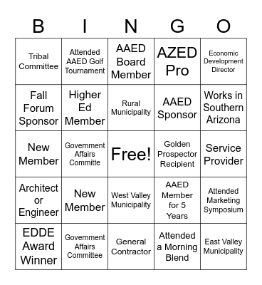 AAED MEMBER BINGO Card