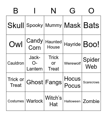 Happy Halloween Bingo Card