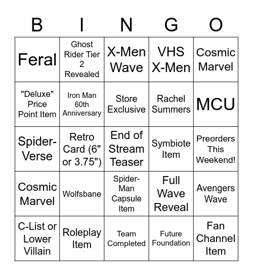 Pulse Con 2022 Marvel Stream Bingo Card