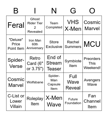Pulse Con 2022 Marvel Stream Bingo Card