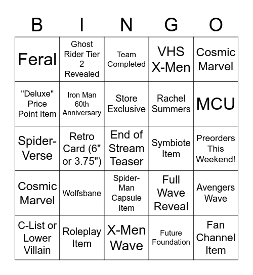 Pulse Con 2022 Marvel Stream Bingo Card