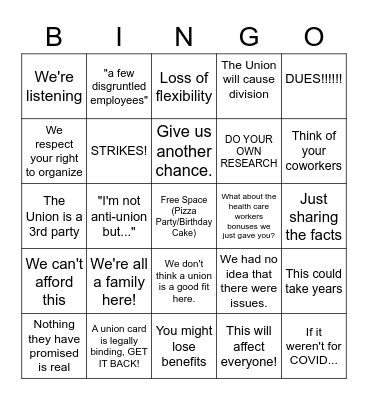 Bangs Ambulance Workers Bingo Card