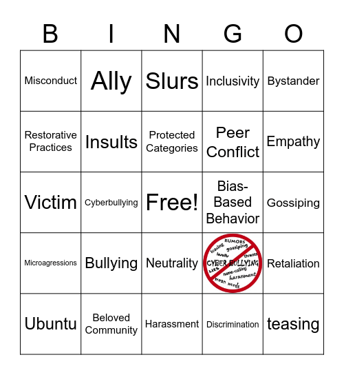 Bullying Bingo Card