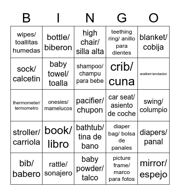 Baby Girl Bingo Card