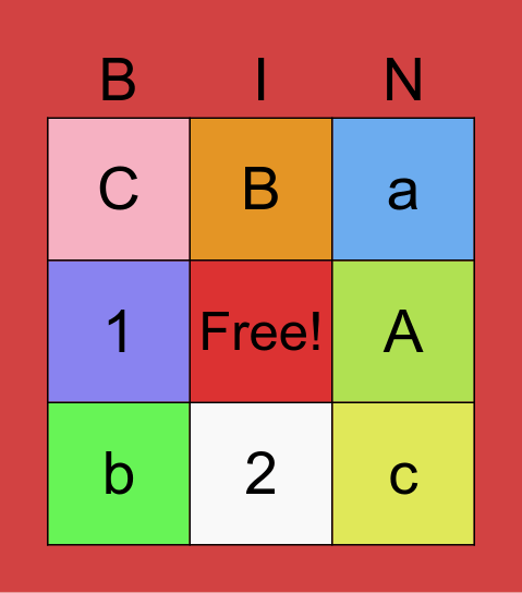 AaBbCc alphabet Bingo Card