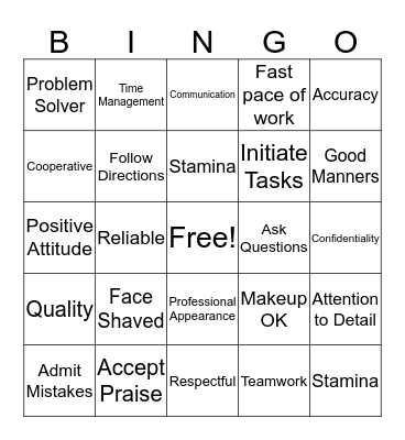 Skills I am learning Bingo Card