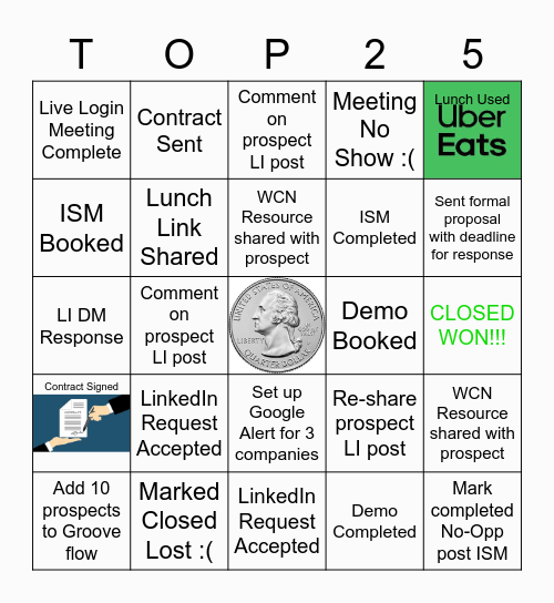 The Quarter Conquest Bingo Card