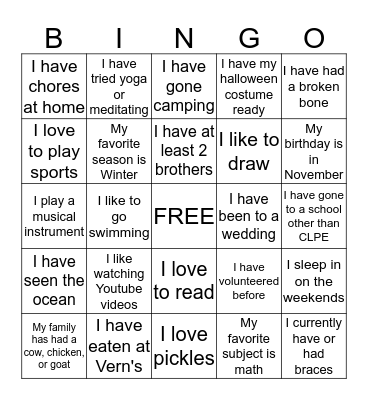 Girls Group Bingo!  Bingo Card