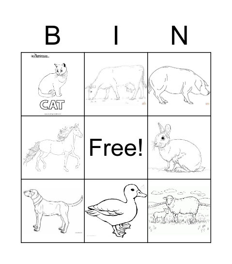 Farm Animals Bingo Card