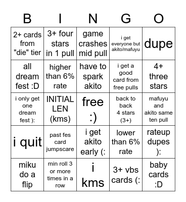 Alu Pulling Bingo Card