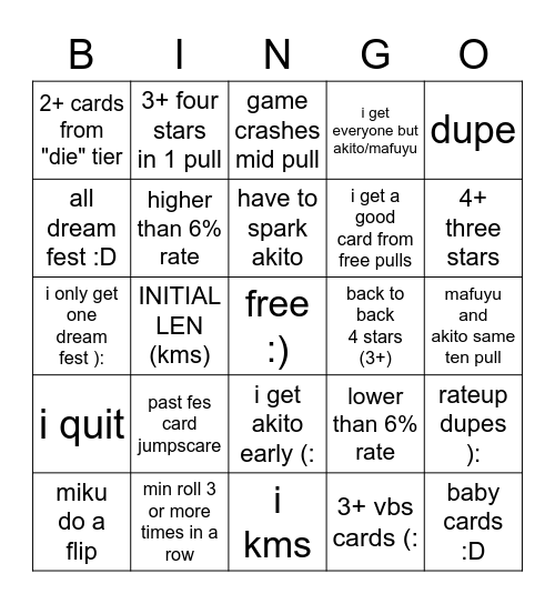 Alu Pulling Bingo Card