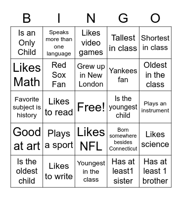 Getting to Know You Bingo Card