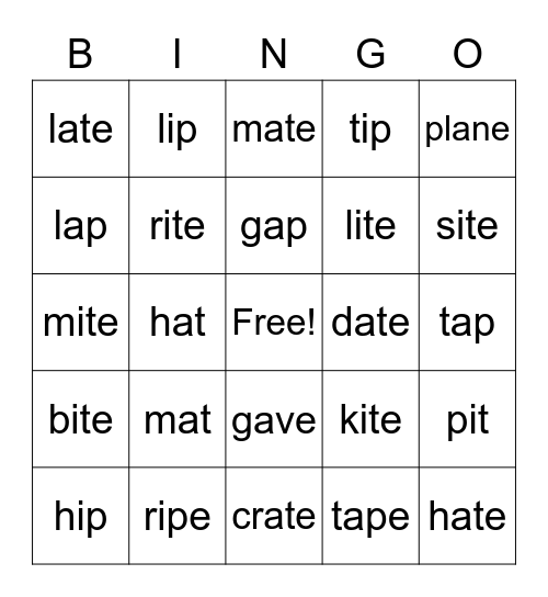 Long Vowels and Short Vowels Sounds Bingo Card