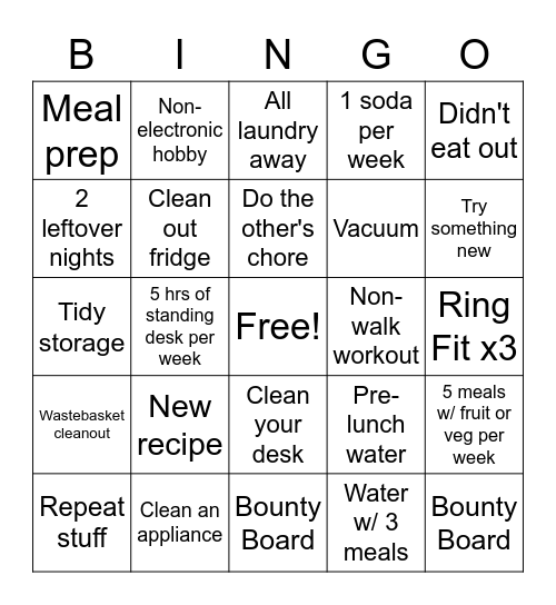 Productivity Bingo Card