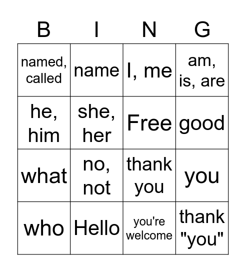 Book 1 Lesson 1 Bingo Card