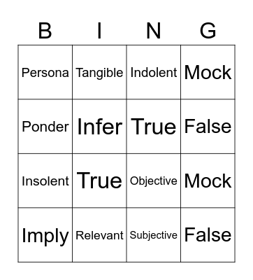 Daily Vocabulary Bingo Card