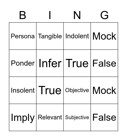 Daily Vocabulary Bingo Card