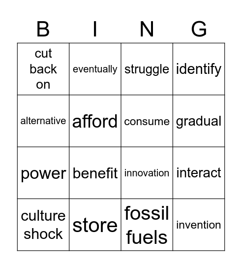 Pathways 2 - Unit 2 - Vocabulary Bingo Card