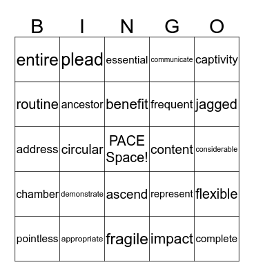 Vocabulary Bingo! Bingo Card