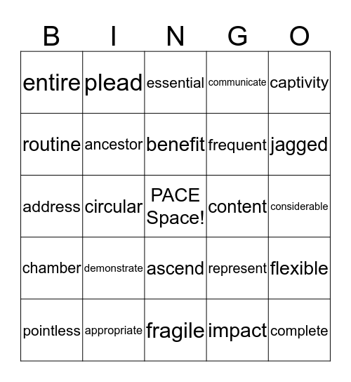 Vocabulary Bingo! Bingo Card