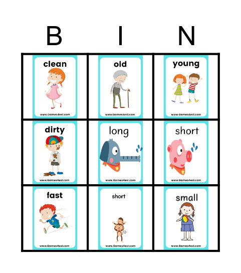 Adjective bingo Card