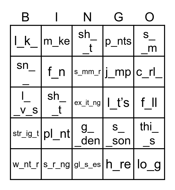 Be 40-3 U6+12 Bingo Card