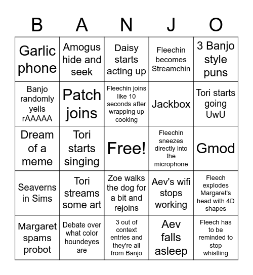 Blaperture Mesa VC Bingo Card