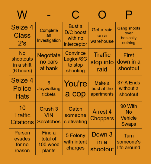 PD Fall Bingo Card