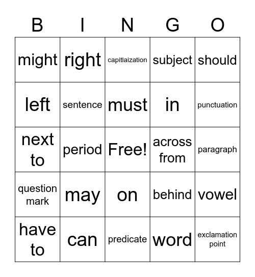 ELD 2 Vocab Bingo Card