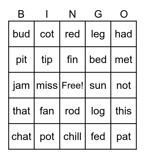 CVC  Bingo 1 Bingo Card