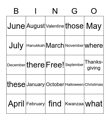 months Bingo Card