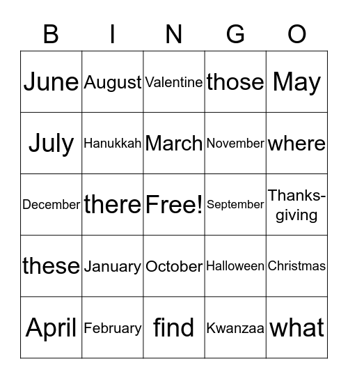 months Bingo Card