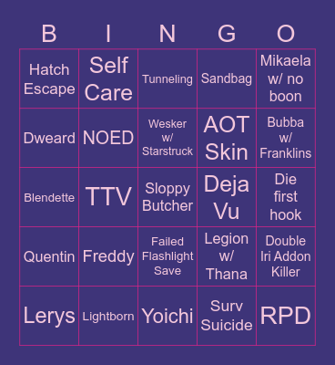 Dead by Daylight Bingo Card